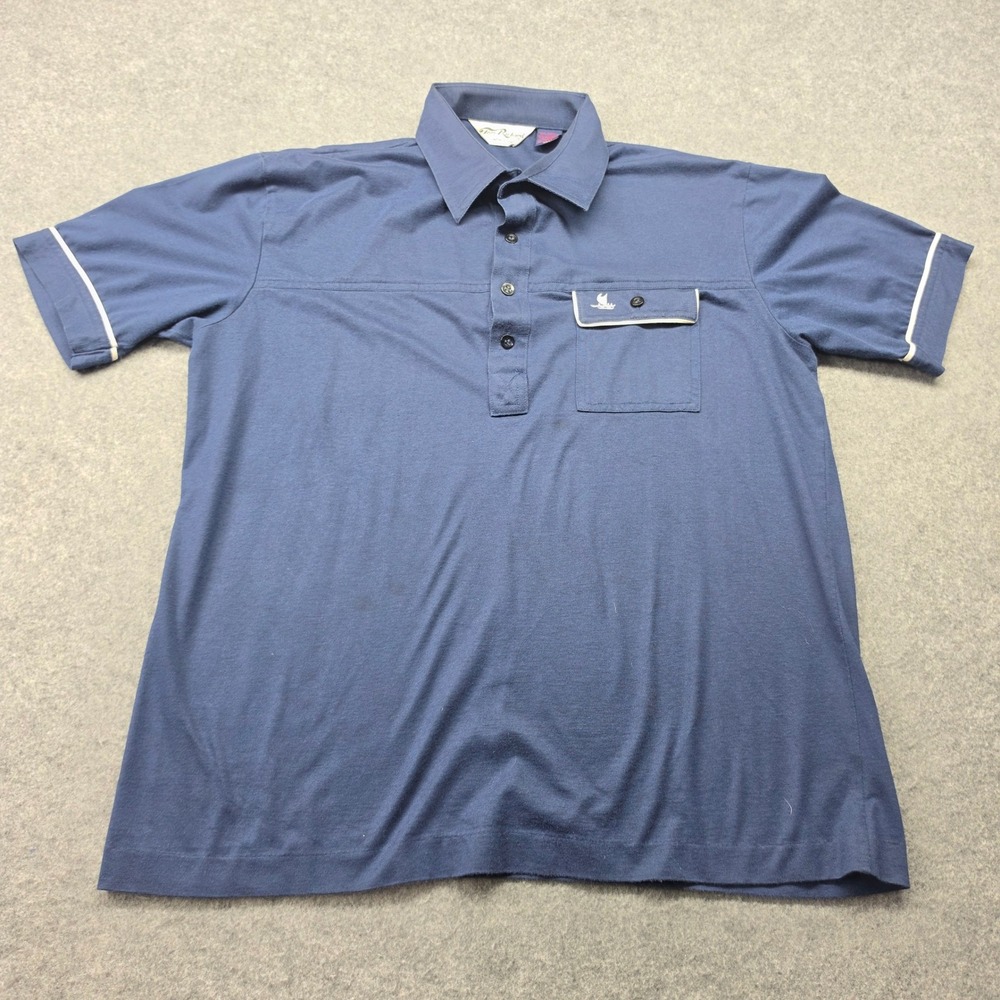 Tori Richard Honolulu Mens Large Navy Blue Polo Shirt Short Sleeve Pocket Logo